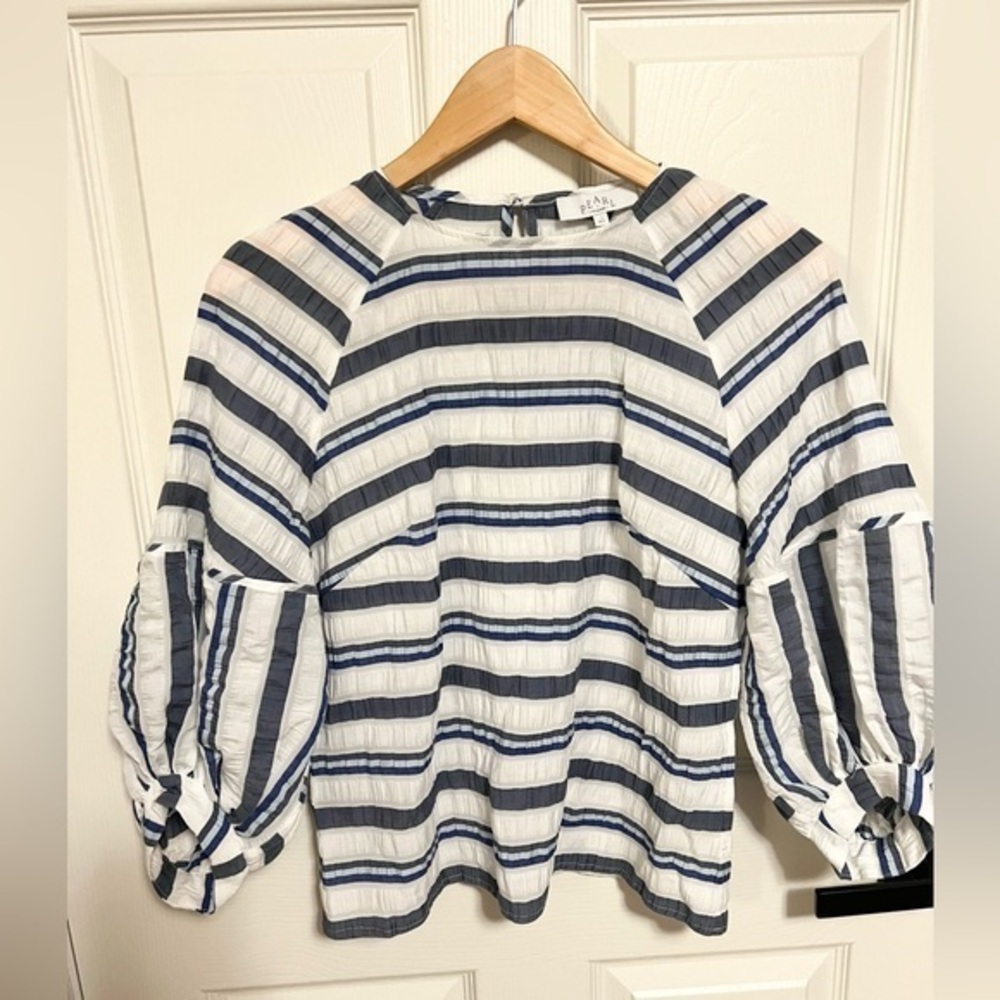Pearl Lela Rose Puff Sleeve Striped Blouse